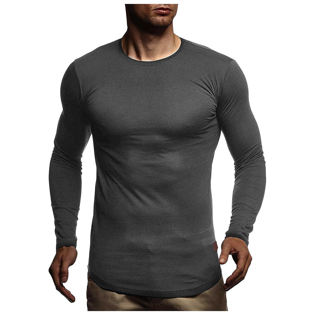 Men's Solid Color Round Neck And V-neck Long-sleeved T-shirt