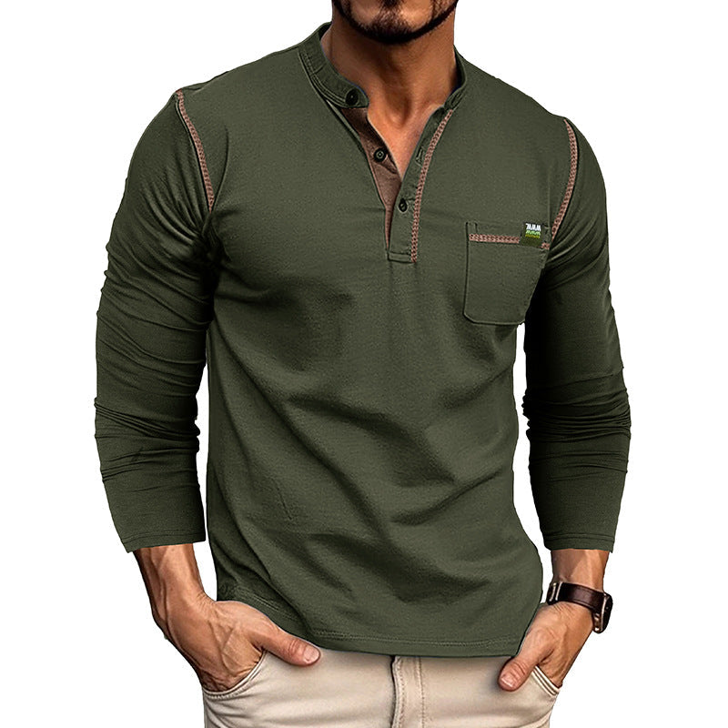 Men's Long Sleeve Color Block Henley T-Shirt