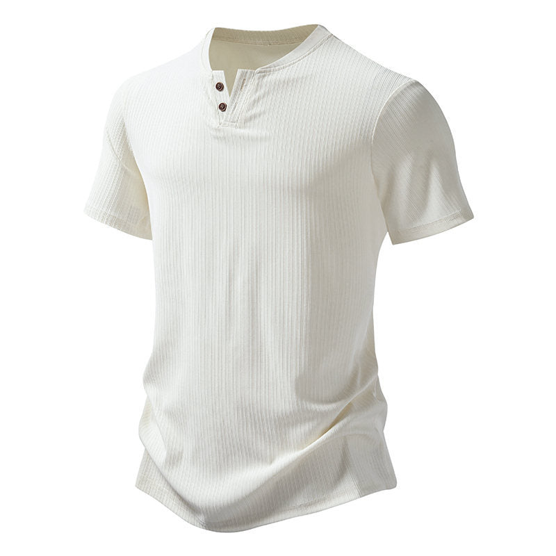 Men's Solid Color Henley Collar Short Sleeve T-shirt