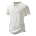 Men's Solid Color Henley Collar Short Sleeve T-shirt