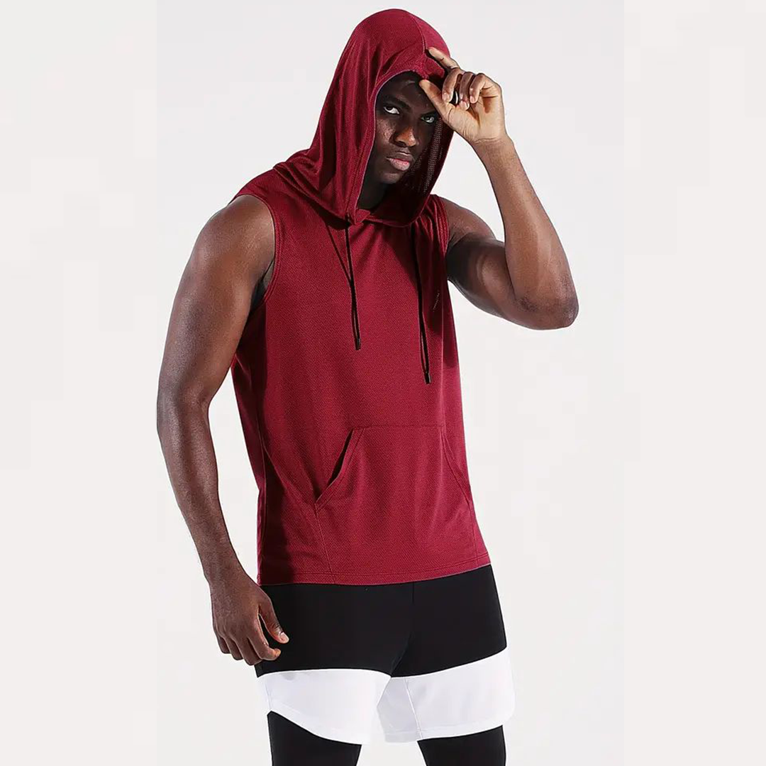 Men's Athletic Quick Dry Drawstring Sleeveless Sweatshirt