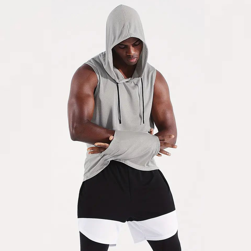 Men's Athletic Quick Dry Drawstring Sleeveless Sweatshirt