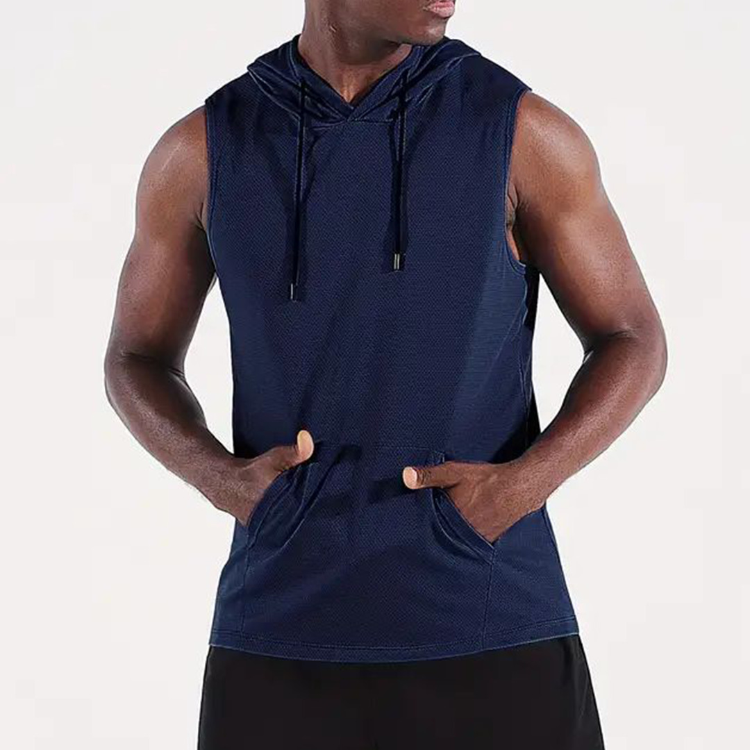 Men's Athletic Quick Dry Drawstring Sleeveless Sweatshirt