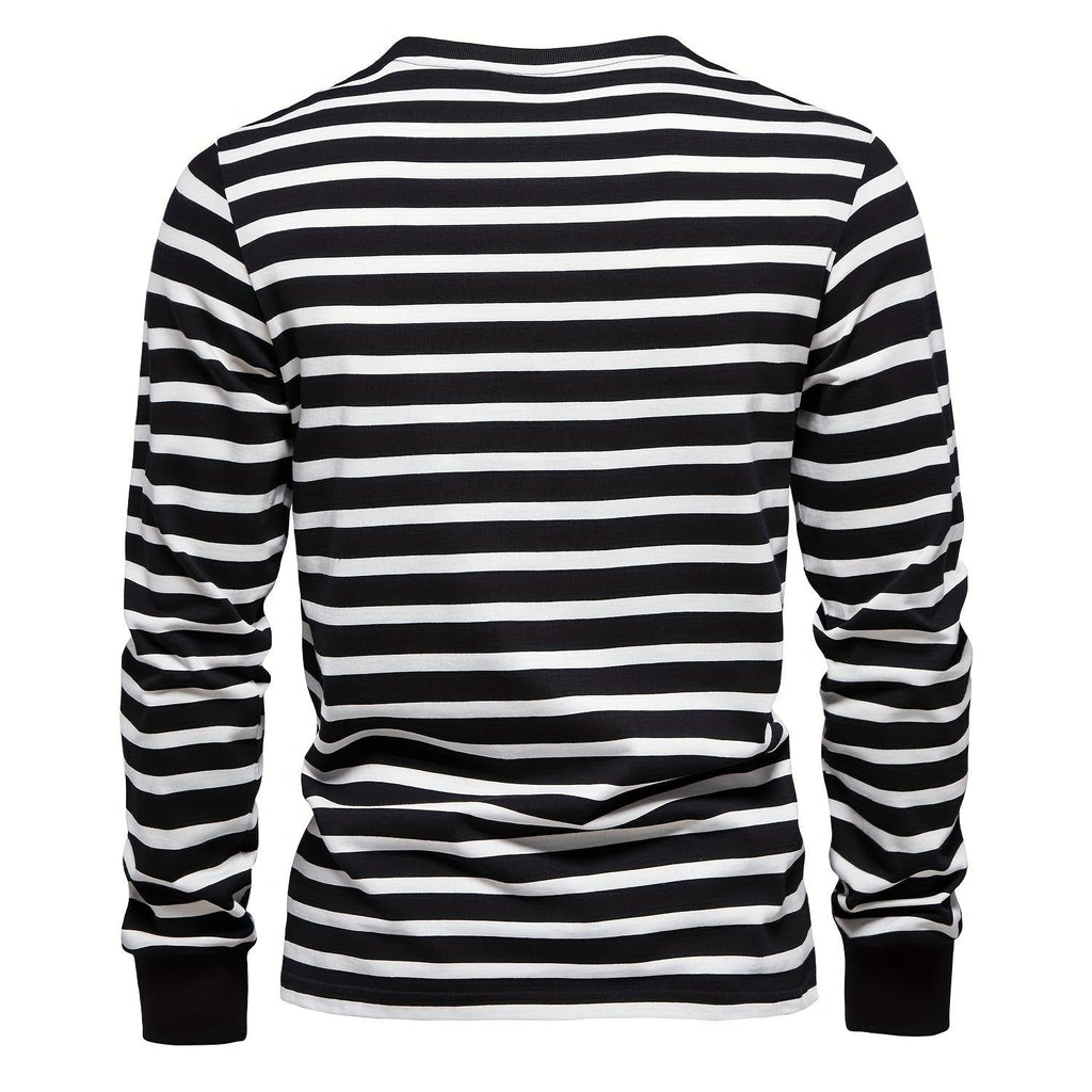 Men's Casual Comfy Stripe Print Long Sleeve Crew Neck T-shirt