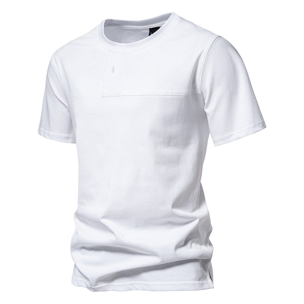 Men's Cotton Solid Color Patchwork Short Sleeve T-Shirt