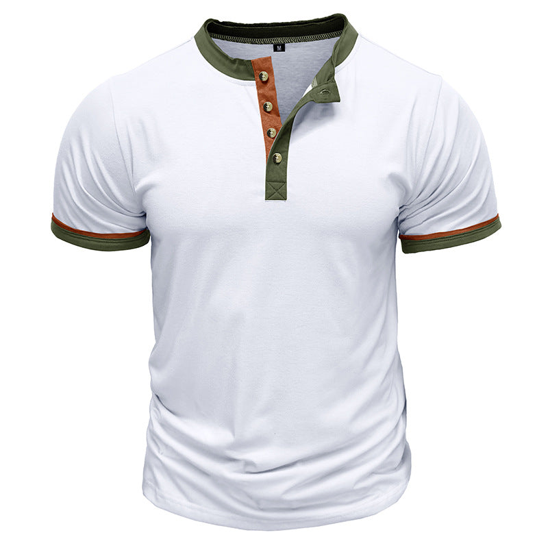 Men's Color Block Short Sleeve Henley T-Shirt