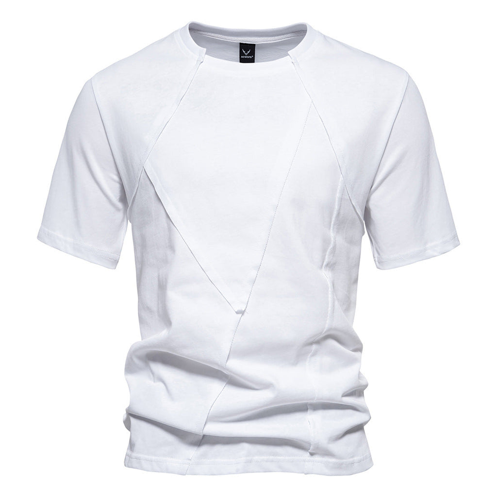 Men's Vintage Cotton Diamond Patchwork Short Sleeve T-Shirt