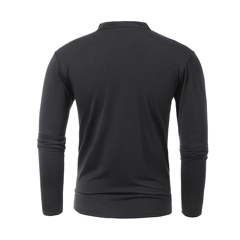 Men's Henley Jersey Patchwork Long Sleeve T-Shirt