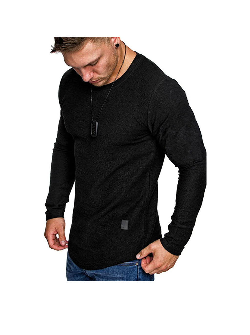 Men's Textured Solid Color High Quality Crew Neck T-shirt Soft Breathable
