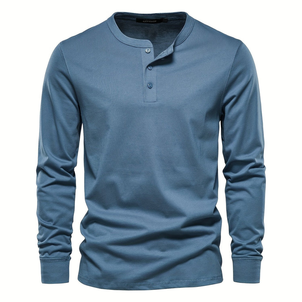 Rogers Solid Color Casual Henley  Long Sleeve T-shirt