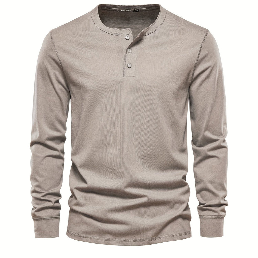 Rogers Solid Color Casual Henley  Long Sleeve T-shirt
