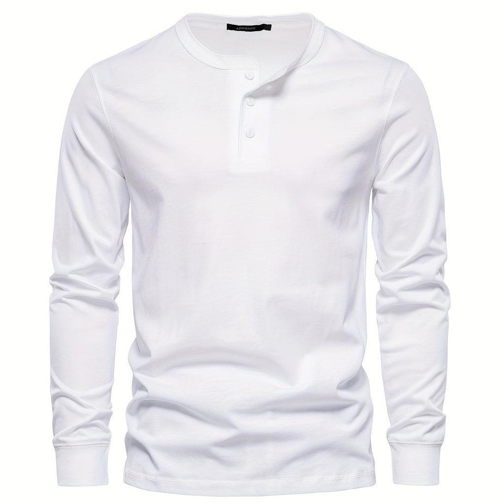 Rogers Solid Color Casual Henley  Long Sleeve T-shirt