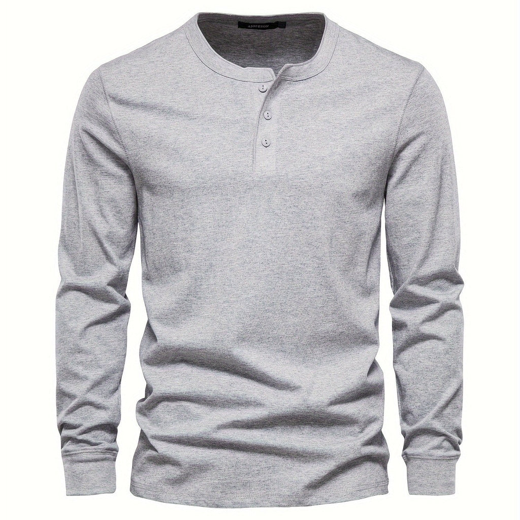 Rogers Solid Color Casual Henley  Long Sleeve T-shirt
