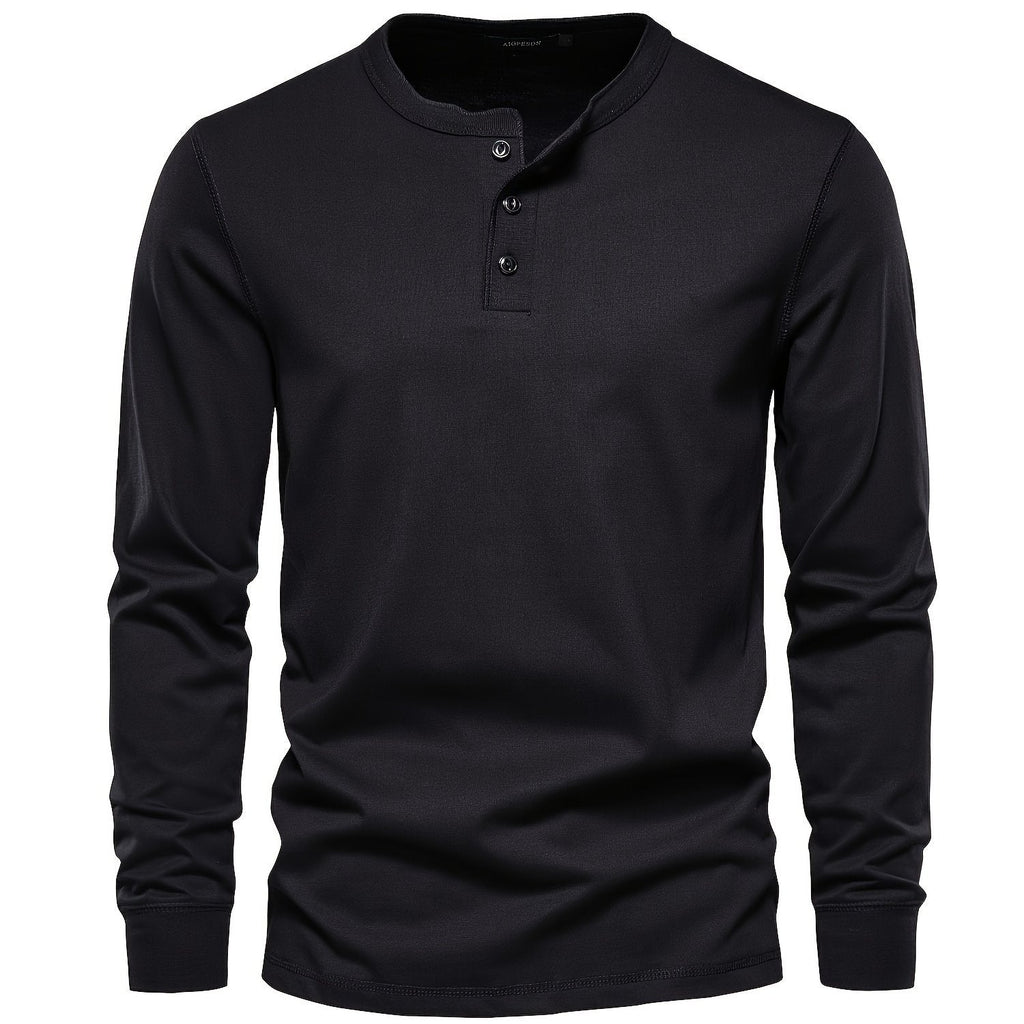 Rogers Solid Color Casual Henley  Long Sleeve T-shirt