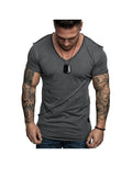 Dennis Diagonal Patchwork Solid Color V-neck T-shirt