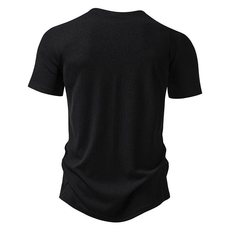 Men's Solid Color Henley Collar Short Sleeve T-shirt