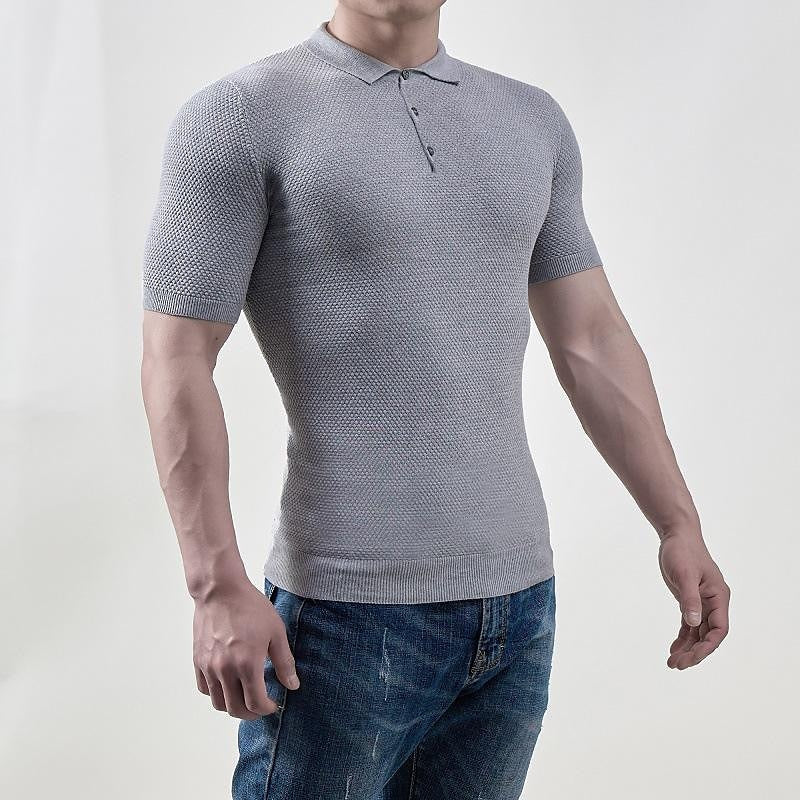 Men's Solid Textured Rib Knit Short Sleeve Polo T-Shirt