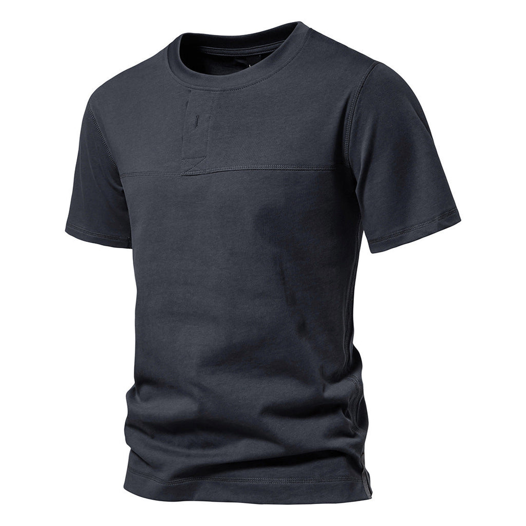 Men's Cotton Solid Color Patchwork Short Sleeve T-Shirt