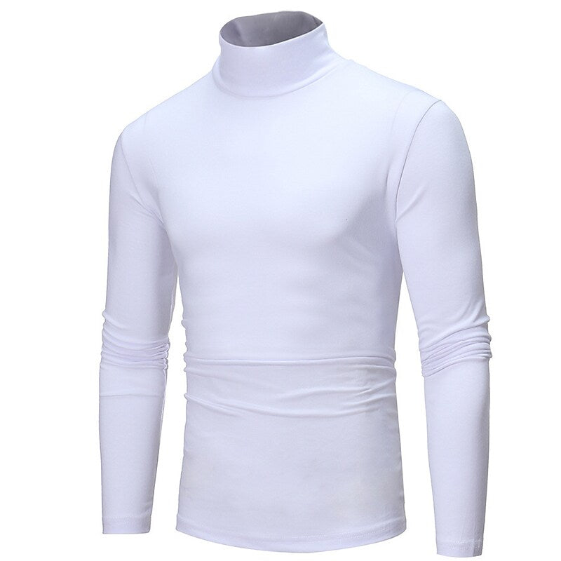 Men's Turtleneck Solid Color Casual Long Sleeve T-shirt