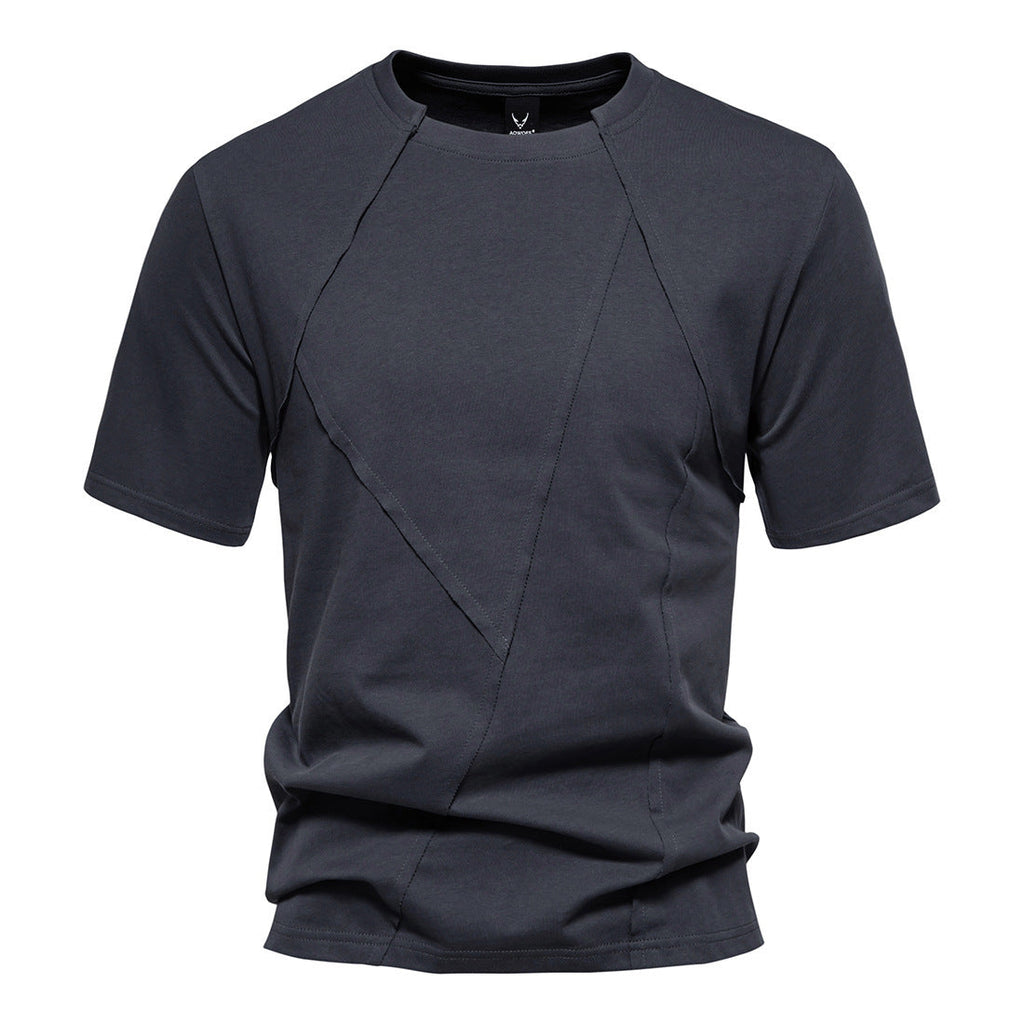 Men's Vintage Cotton Diamond Patchwork Short Sleeve T-Shirt