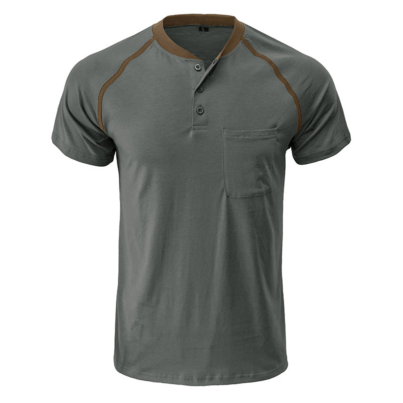 Men's Color Block Short Sleeve Henley T-Shirt