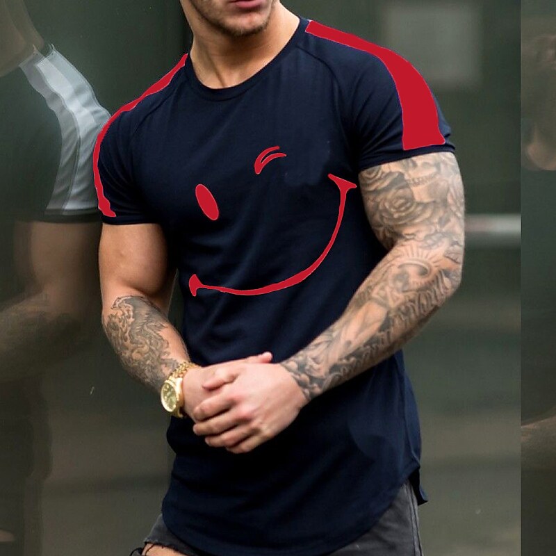 Men's Graphic Patterned Face Crew Neck Casual Short Sleeve T-shirt