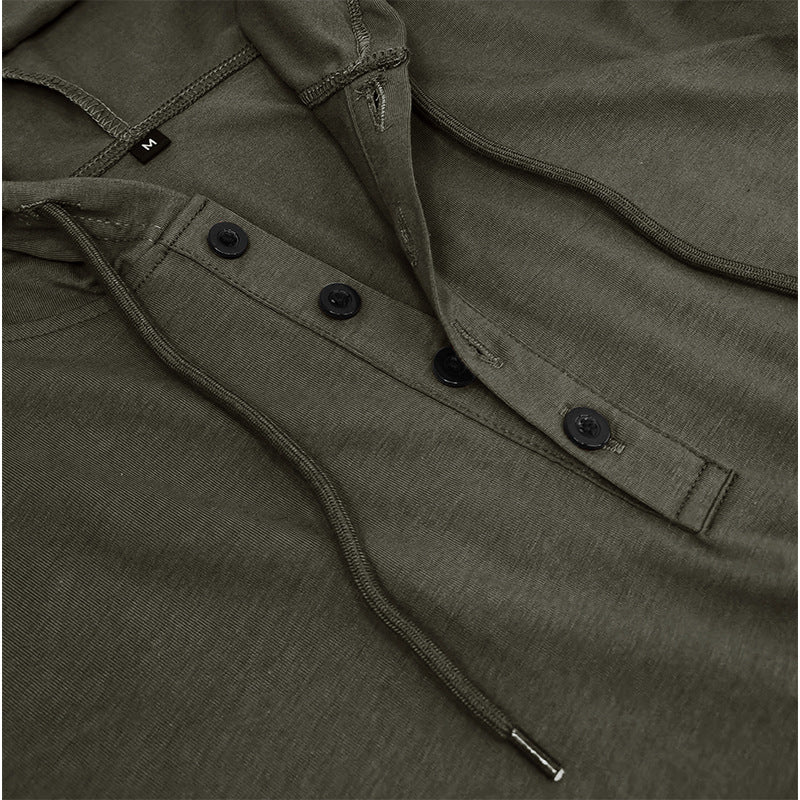 Men's Solid Color Stretch Slim Fit Short Sleeve Hooded Henley Shirt