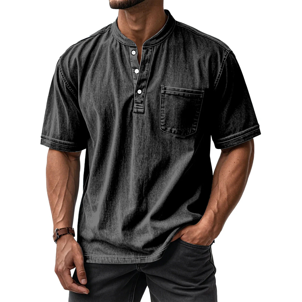 Men's Washed Cotton Short Sleeve Henley T-Shirt