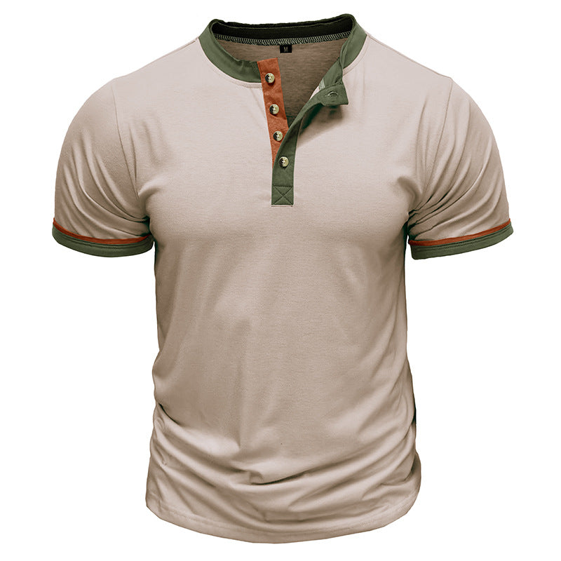 Men's Color Block Short Sleeve Henley T-Shirt