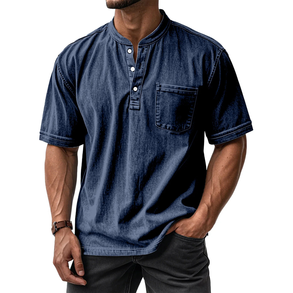 Men's Washed Cotton Short Sleeve Henley T-Shirt