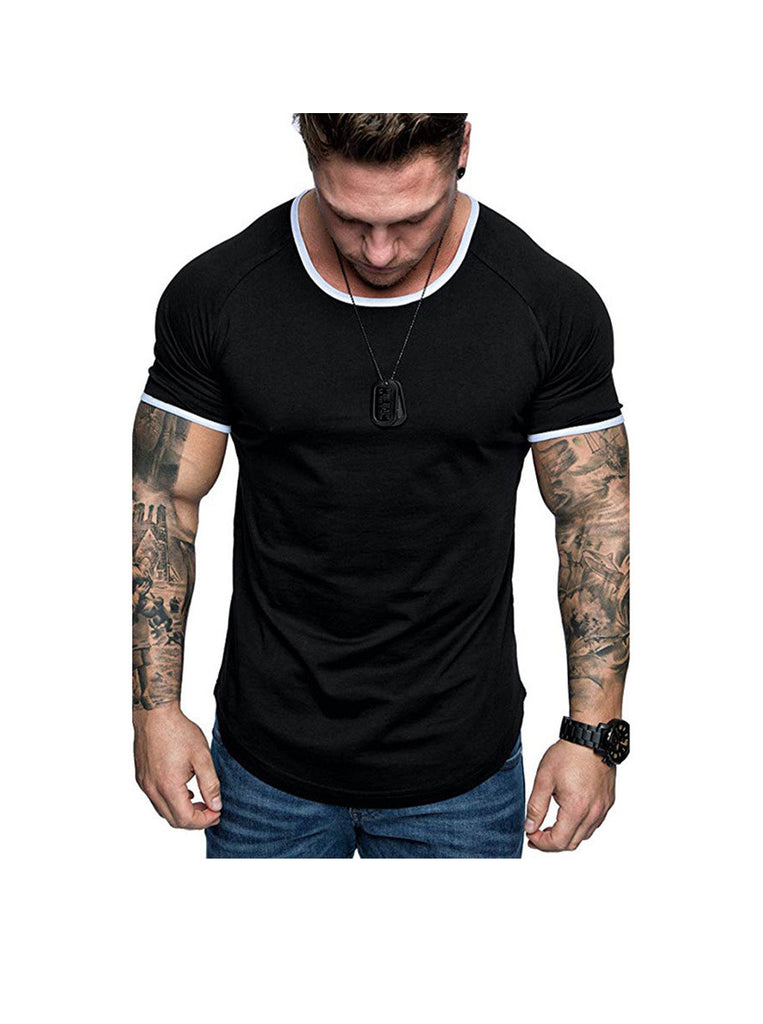 Men's Contrasting Solid Color Crew Neck Raglan Sleeves T-shirt