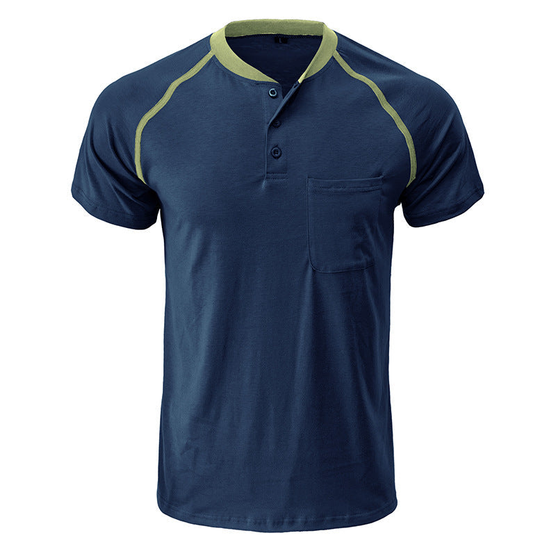 Men's Color Block Short Sleeve Henley T-Shirt