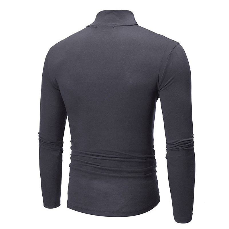Men's Turtleneck Solid Color Casual Long Sleeve T-shirt