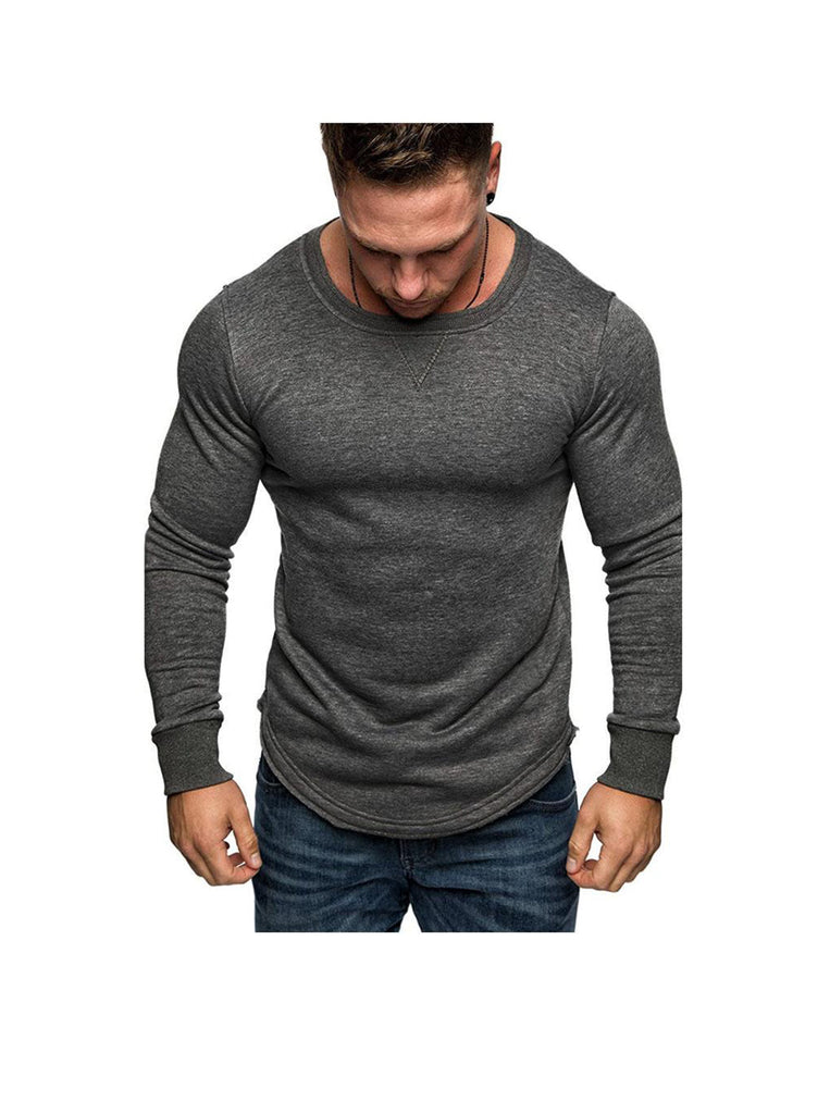 Men's Solid Color Crew Neck Patchwork Long Sleeve T-Shirt