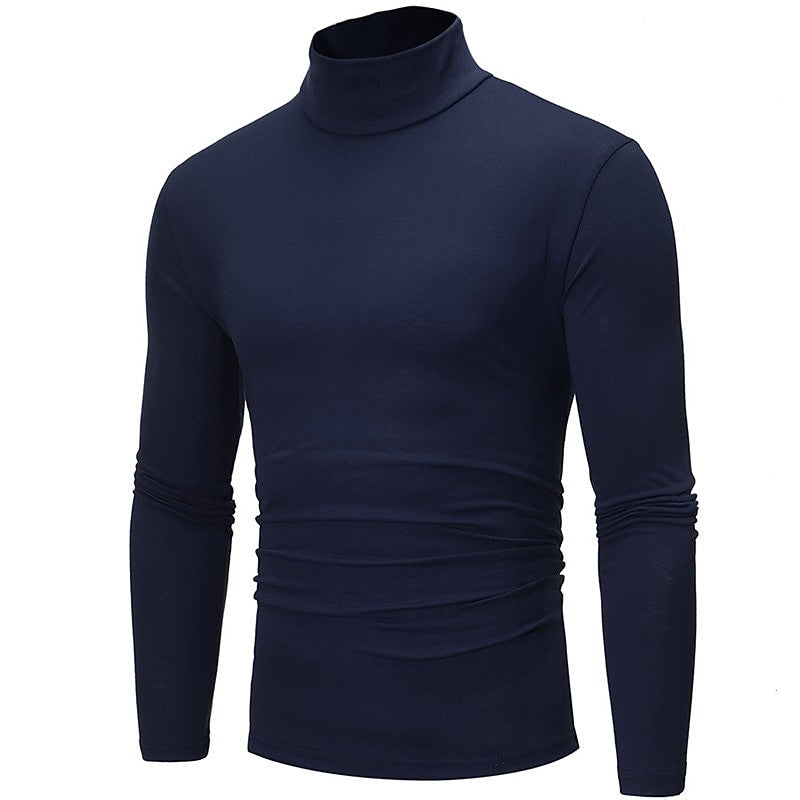 Men's Turtleneck Solid Color Casual Long Sleeve T-shirt