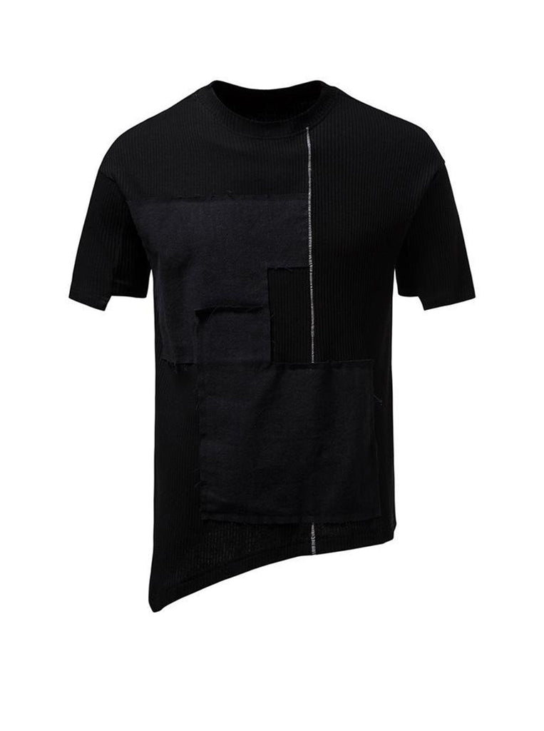 Roberts 3D Draping Patchwork Drop Shoulder Sleeve Irregular Hem Short Sleeve T-shirt