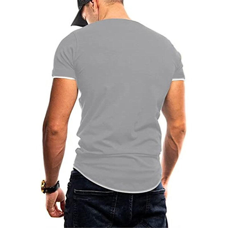 Men's Solid Color V Neck Street Casual T-shirt