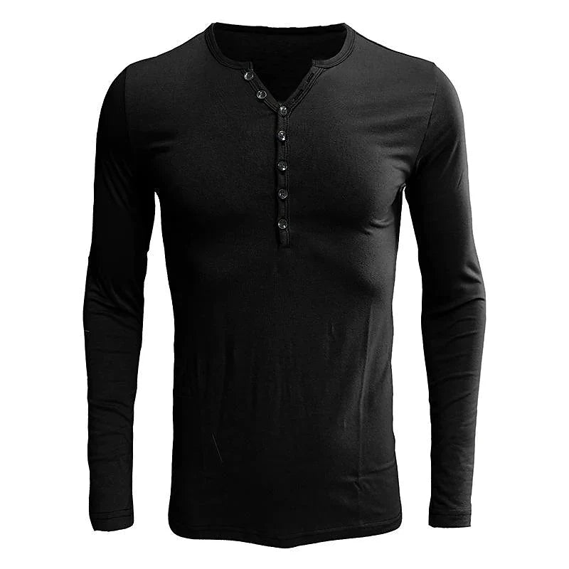 Men's Solid Color Henley Collar Long Sleeve T-Shirt