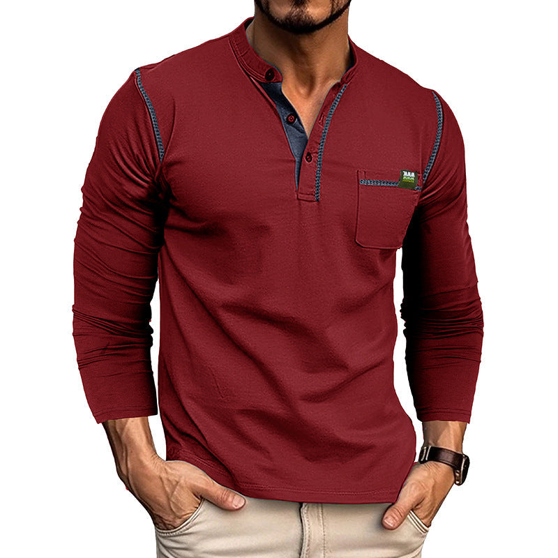 Men's Long Sleeve Color Block Henley T-Shirt
