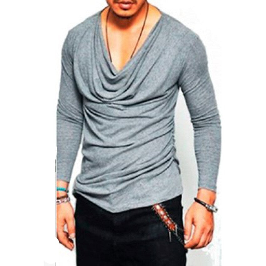 Men's Solid Color Cowl Casual Long Sleeve T-shirt