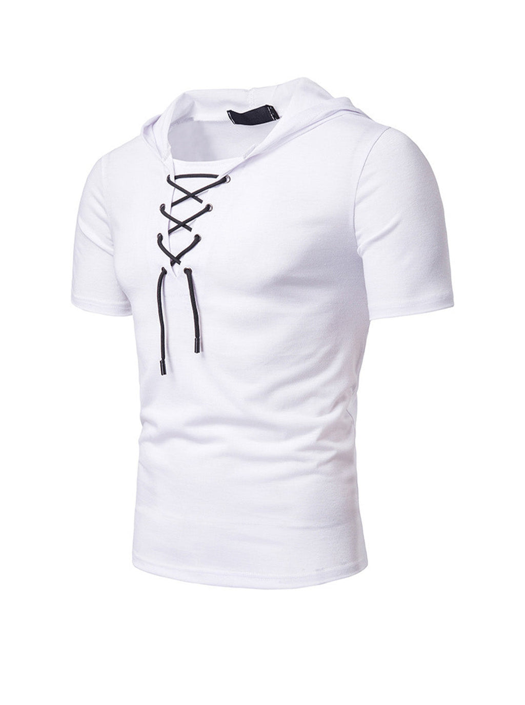 Men's Lace-up Short Sleeve Hooded T-shirt