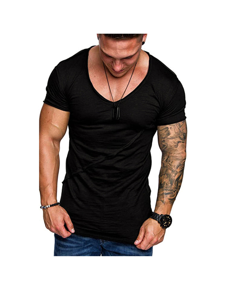 Dennis Diagonal Patchwork Solid Color V-neck T-shirt