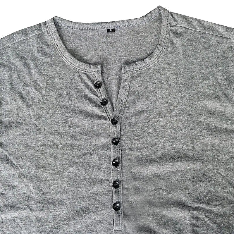 Men's Solid Color Henley Collar Long Sleeve T-Shirt