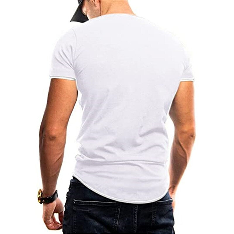 Men's Solid Color V Neck Street Casual T-shirt