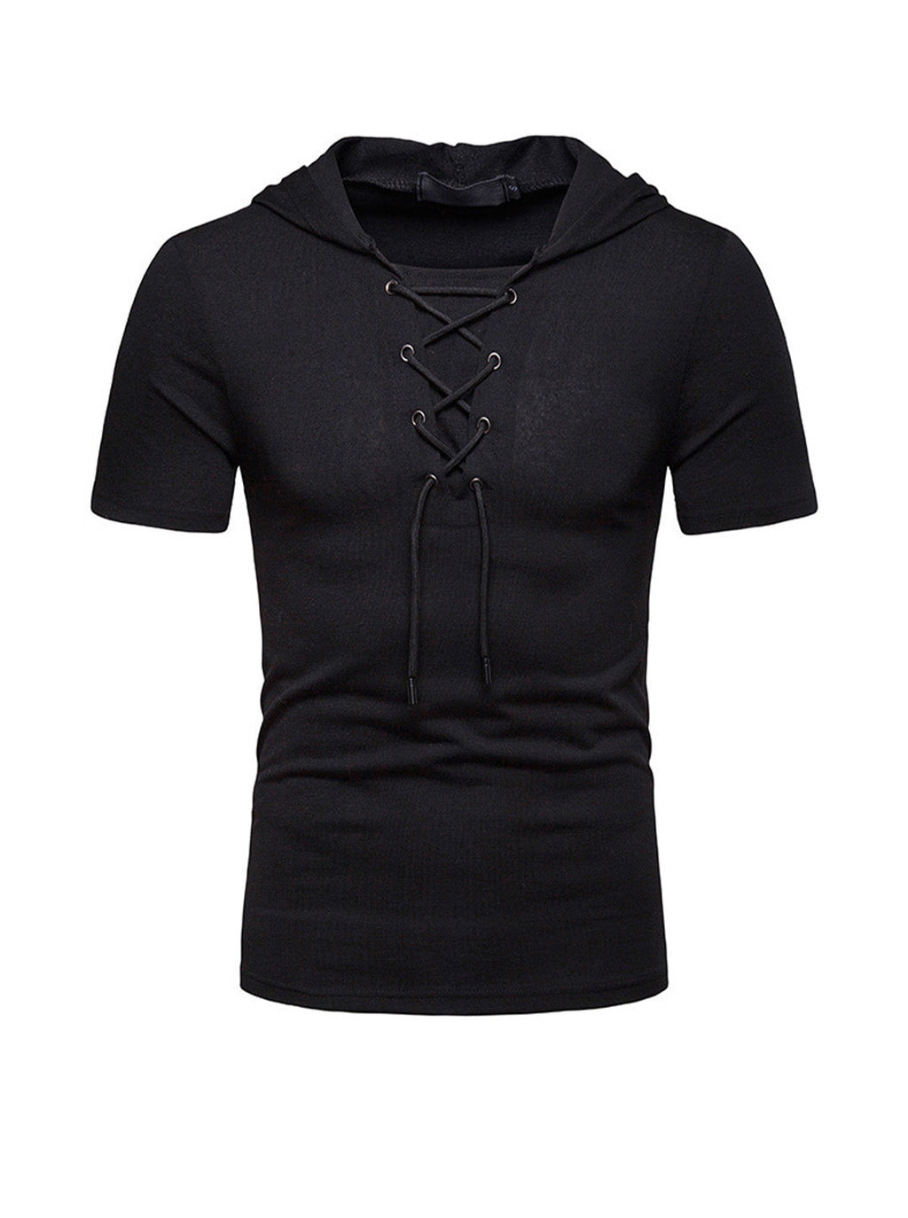 Men's Lace-up Short Sleeve Hooded T-shirt