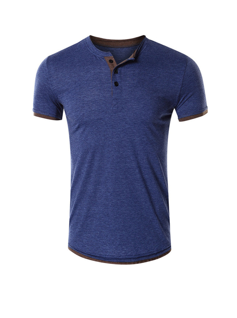Robert Solid Color Henry Collar T-shirt