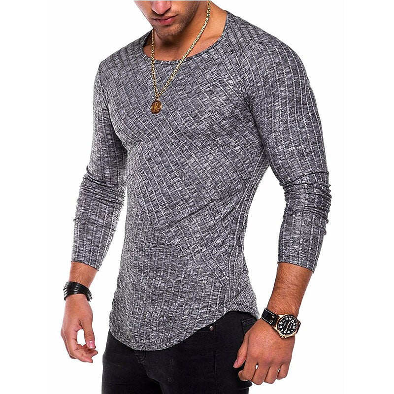 Men's Vintage Striped Crew Neck Green Casual Long Sleeve T-shirt