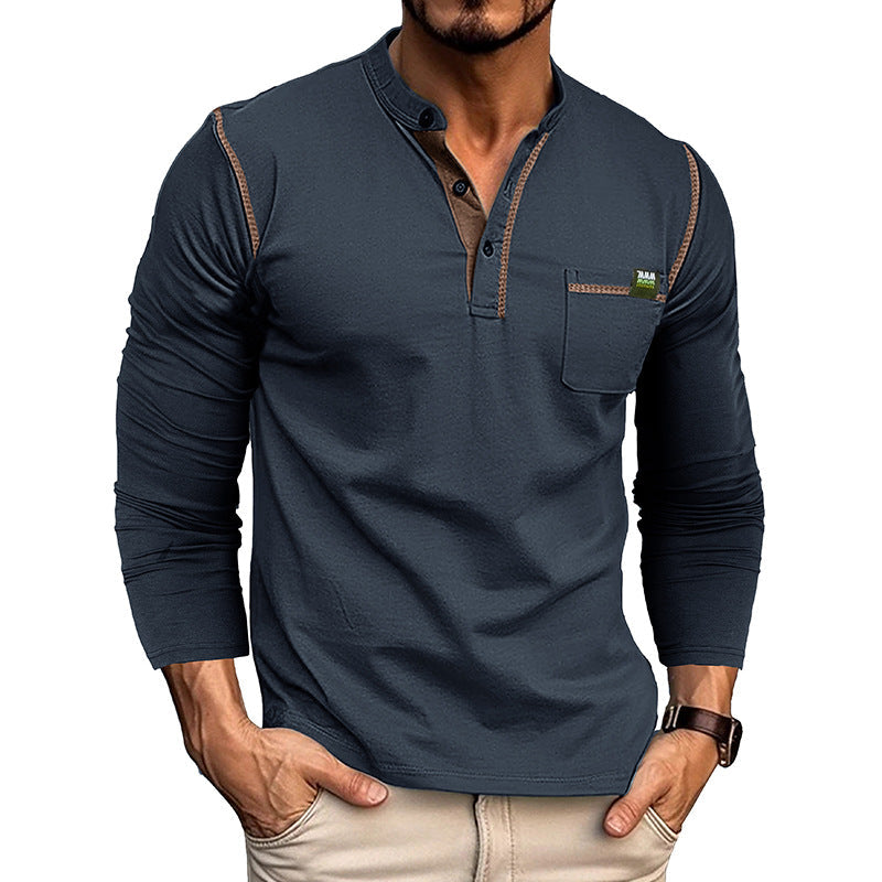 Men's Long Sleeve Color Block Henley T-Shirt