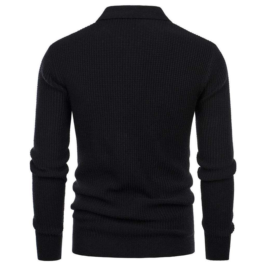 Men's Lapel Pullover Waffle Half Zipper Slim Fit Sweater