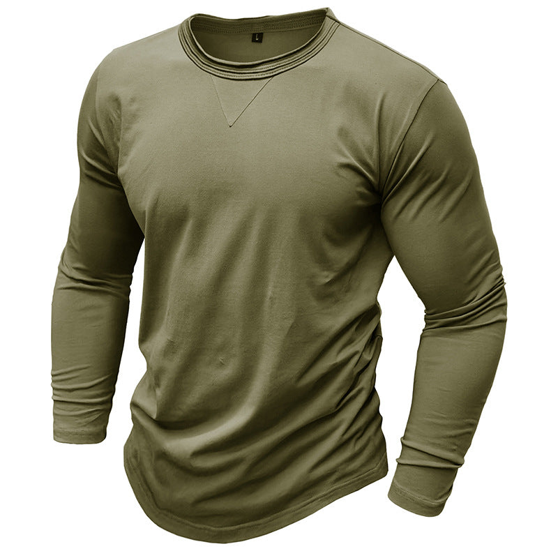 Men's Cotton Solid Color Round Neck Long Sleeve T-shirt